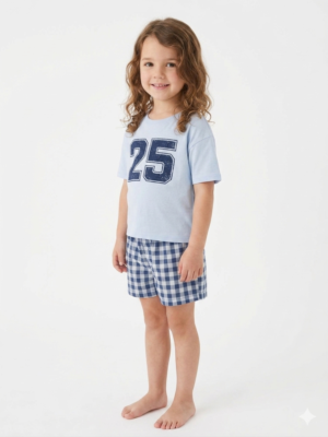 Ensemble Pyjashort 2 Pièces Style Sport & Carreaux – T-shirt & Short