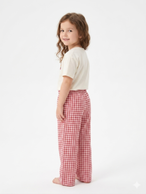 Ensemble Pyjama 2 Pièces "Petit Déjeuner" – T-shirt Croissant & Pantalon Vichy Rouge