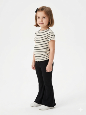 Ensemble Chic et Décontracté : Pantalon Flare Côtelé Noir et Haut à Rayures Marin