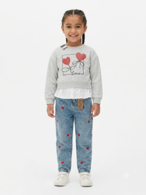 Ensemble Tendance et Confortable pour Fille (Sweat Multi-couches + Jean Imprimé)