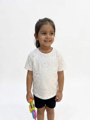T-shirt Blanc Col Rond pour Fille – Imprimé Cœurs