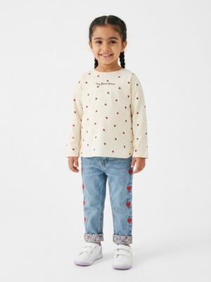 Ensemble Deux Pièces pour Fillette : T-Shirt & Jean à Motifs Cœurs