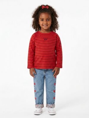 Ensemble 2 Pièces Fille : T-shirt Rayé & Jean à Cœurs
